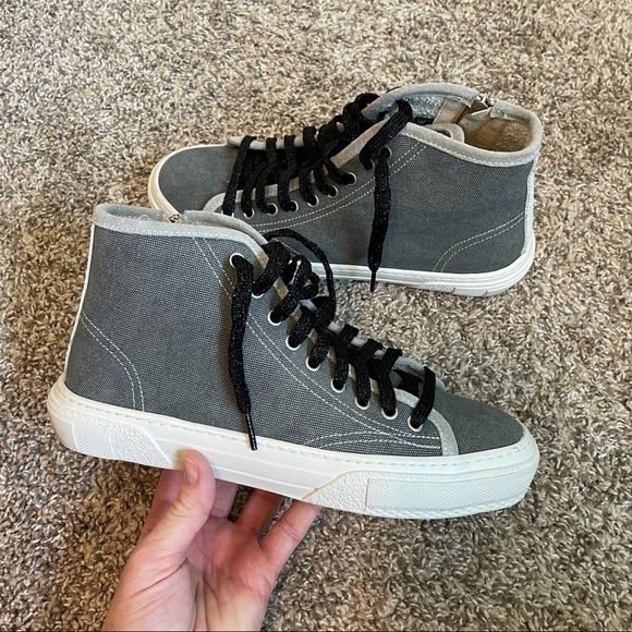 P448. Sally Grey high top platform sneakers size 38 / 7.5 - Picture 1 of 10